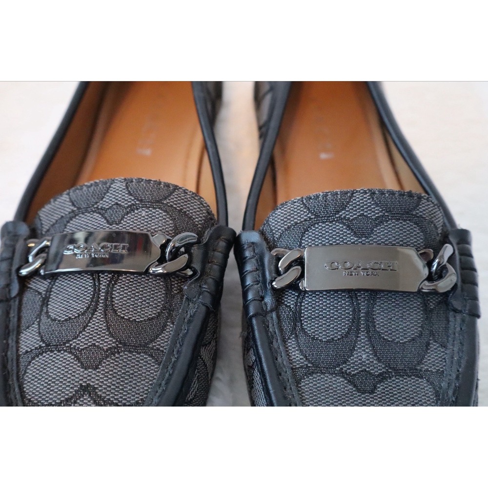 COACH Black Olive Signature Logo 7B Leather Monogram Loafers Women's Shoes - Picture 4 of 8